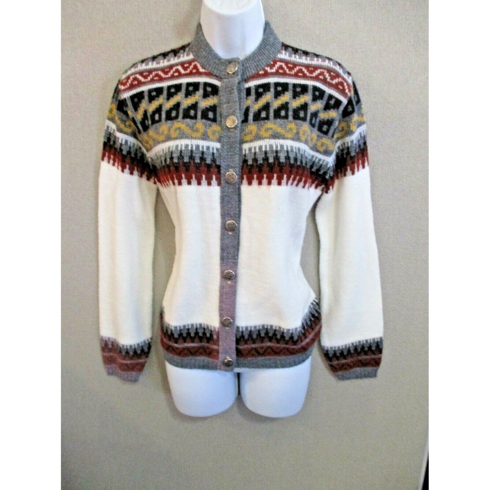 Vintage 60's Miss Arrow Brand Cardigan Size Medium Orlon Acrylic Fair Isle